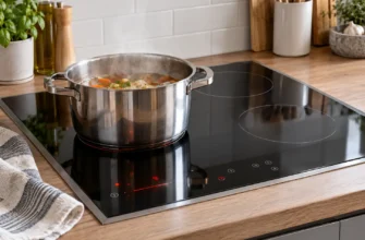 Современная кухня с кипящей кастрюлей на индукционной плите